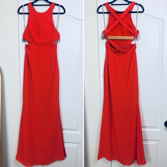 NWT Fame and Partners Axis Dress Criss Cross Open Back Cutout Maxi Gown 2 XS Red - Picture 3 of 12